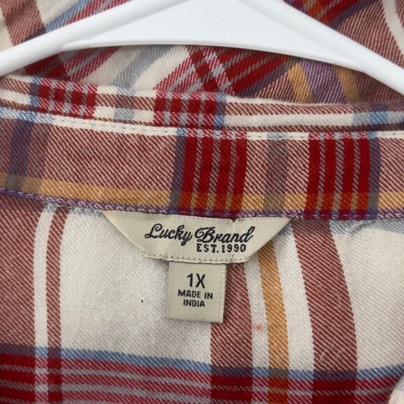 Lucky Brand Womens Plaid Long Sleeve Button-Down Shirt Size 1X Rayon Red & Blue - Picture 3 of 12